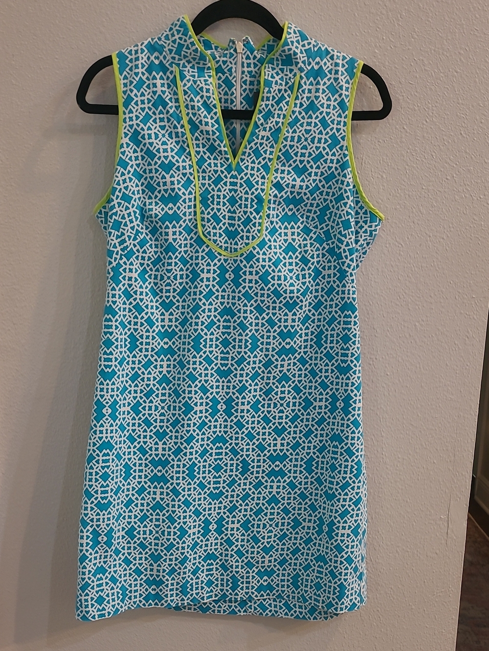 Vince Camuto Turquoise & Lime Geometric Sleeveless Dress Vacation Size 8